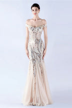 Lennon Gold Sequin Tulle Maxi Evening Dress