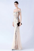 Lennon Gold Sequin Tulle Maxi Evening Dress