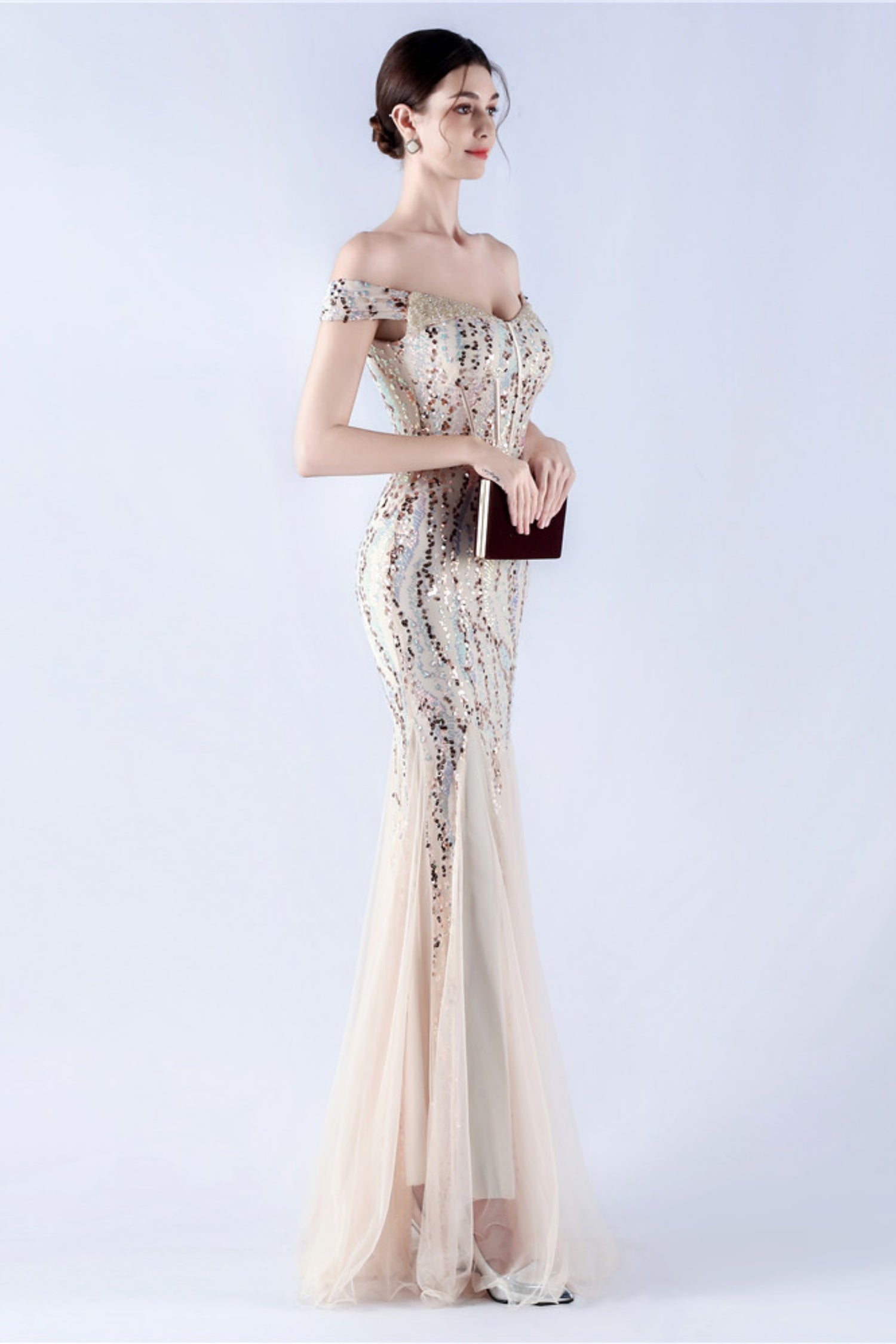 Lennon Gold Sequin Tulle Maxi Evening Dress