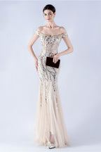 Lennon Gold Sequin Tulle Maxi Evening Dress
