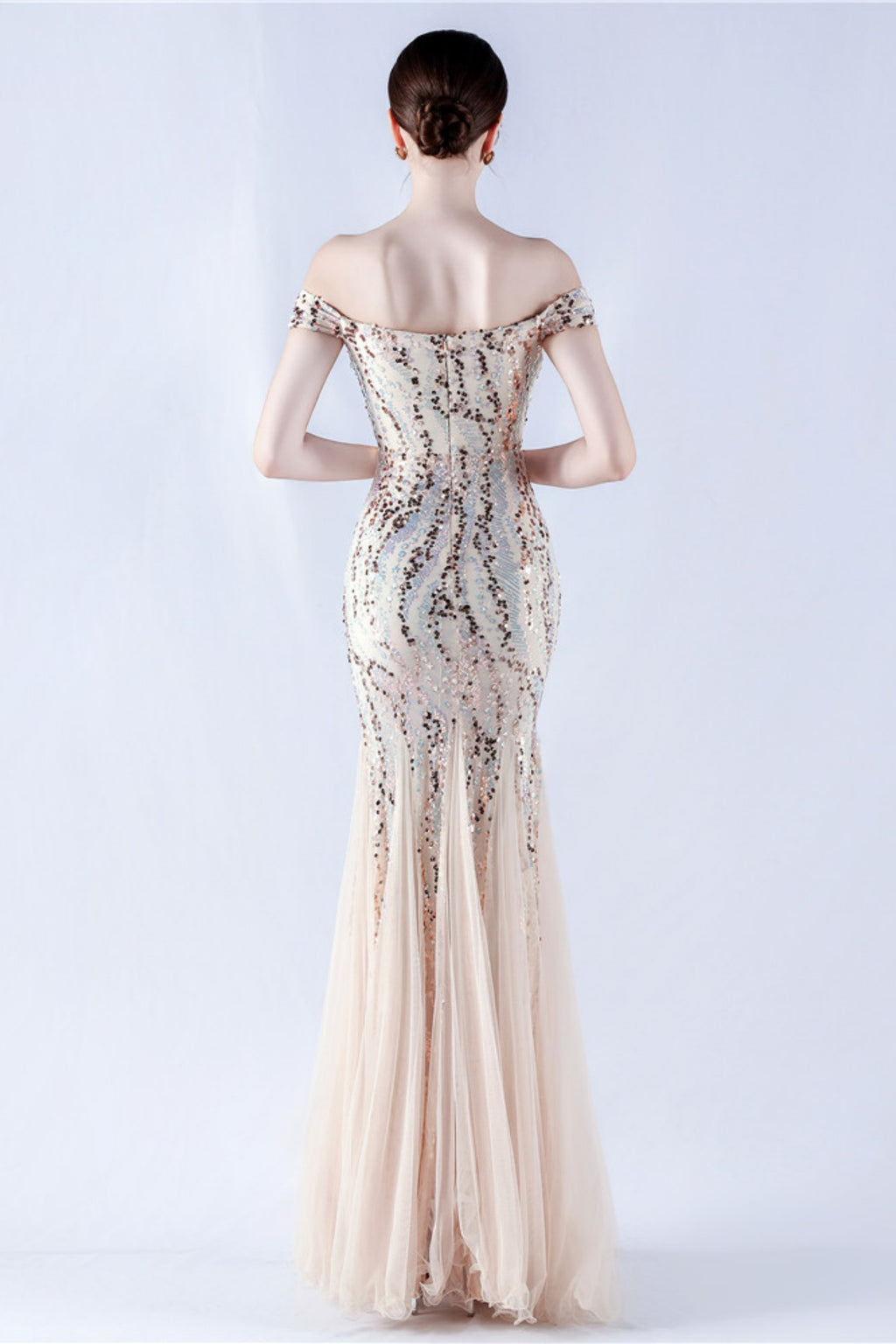 Lennon Gold Sequin Tulle Maxi Evening Dress