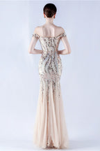 Lennon Gold Sequin Tulle Maxi Evening Dress