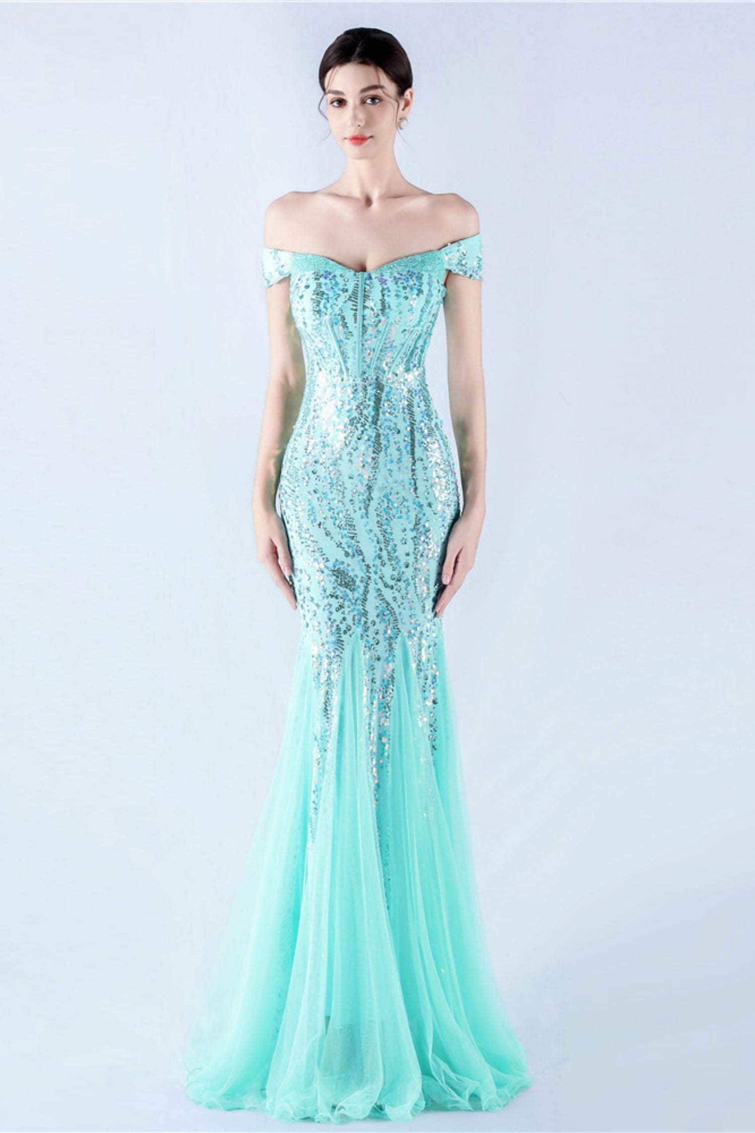 Lennon Mint Green Sequin Tulle Maxi Evening Dress Main image