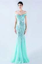 Lennon Mint Green Sequin Tulle Maxi Evening Dress