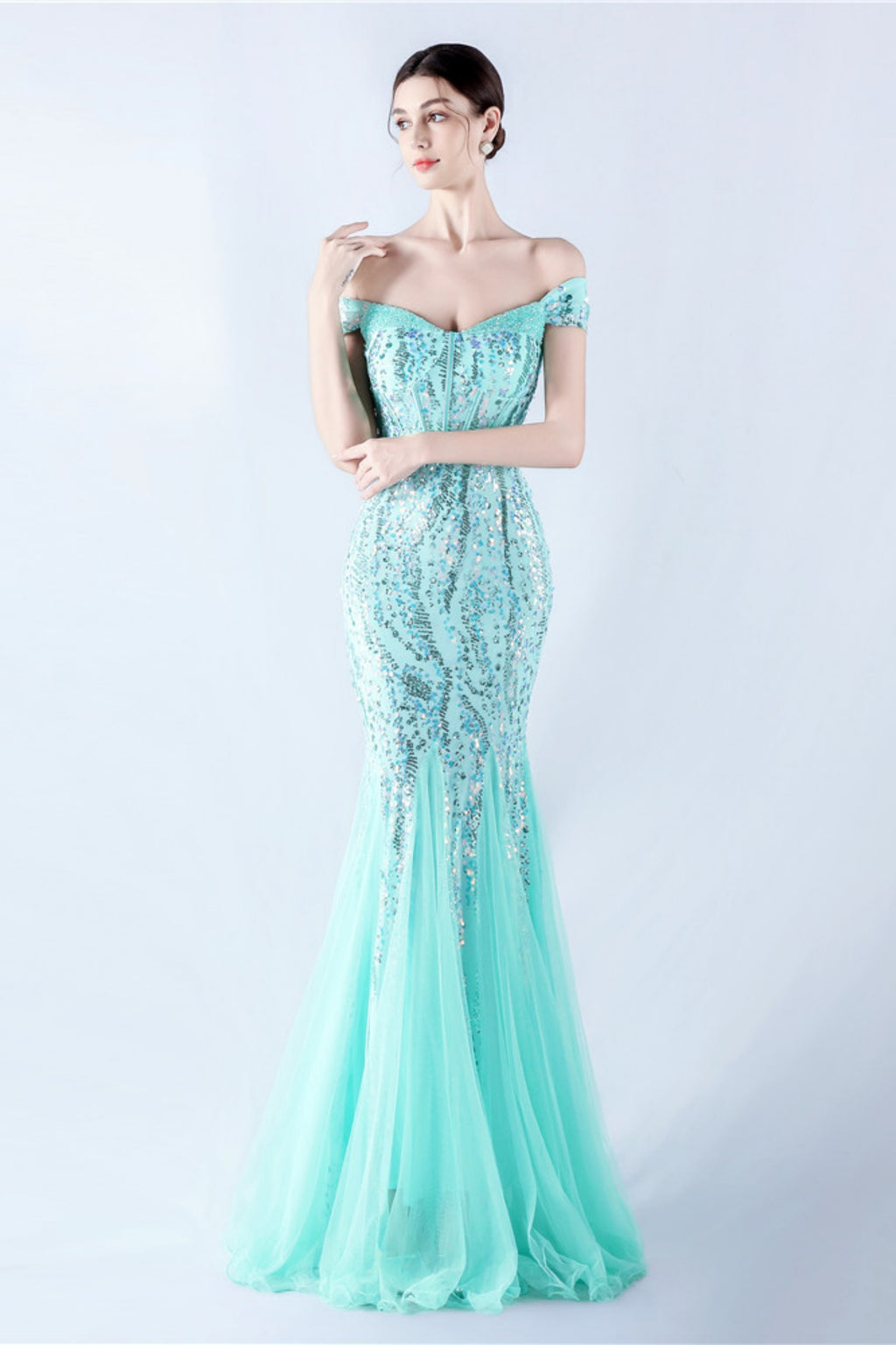 Lennon Mint Green Sequin Tulle Maxi Evening Dress