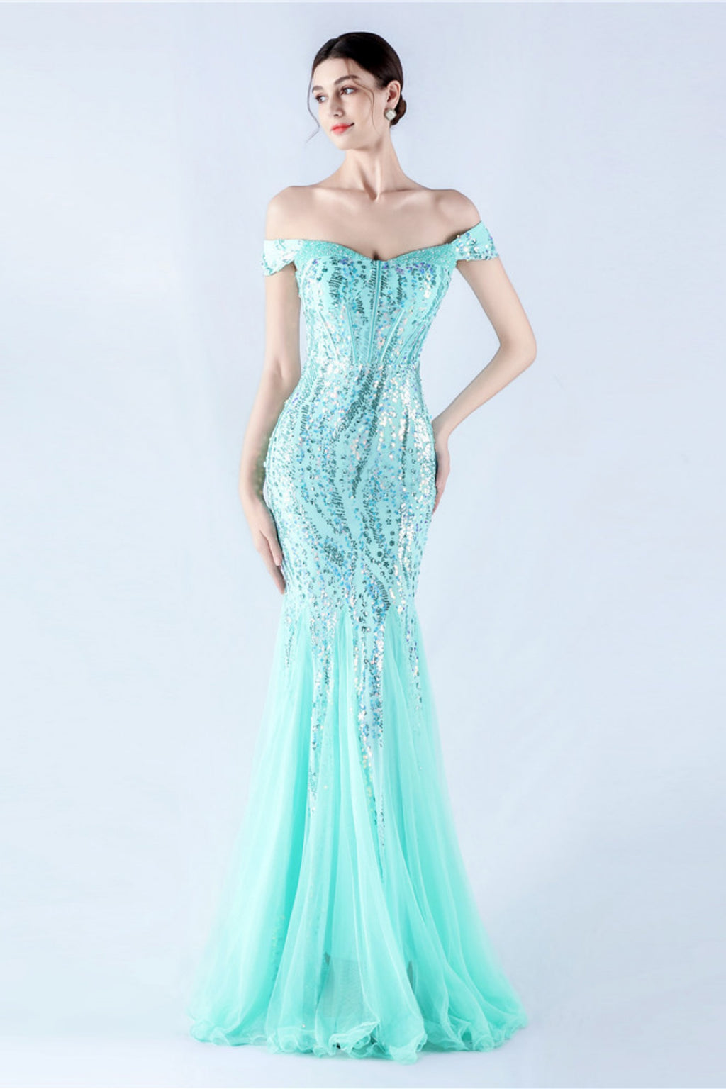 Lennon Mint Green Sequin Tulle Maxi Evening Dress