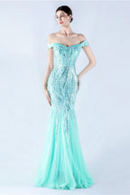 Lennon Mint Green Sequin Tulle Maxi Evening Dress
