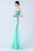 Lennon Mint Green Sequin Tulle Maxi Evening Dress