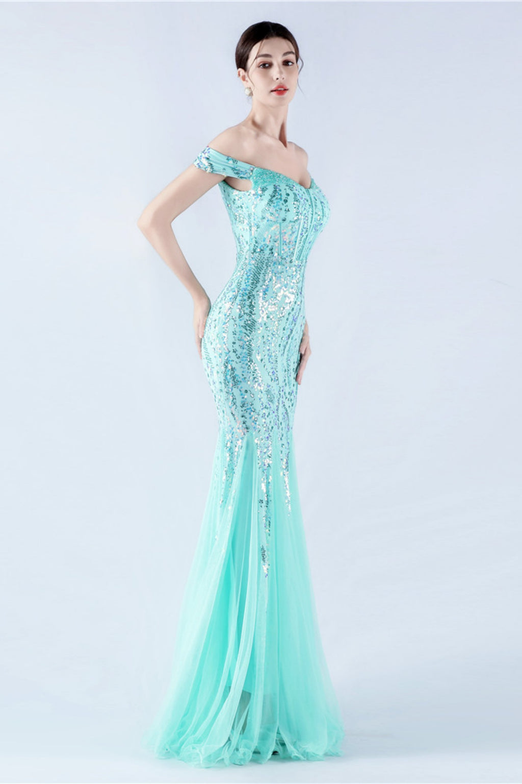 Lennon Mint Green Sequin Tulle Maxi Evening Dress