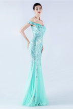 Lennon Mint Green Sequin Tulle Maxi Evening Dress