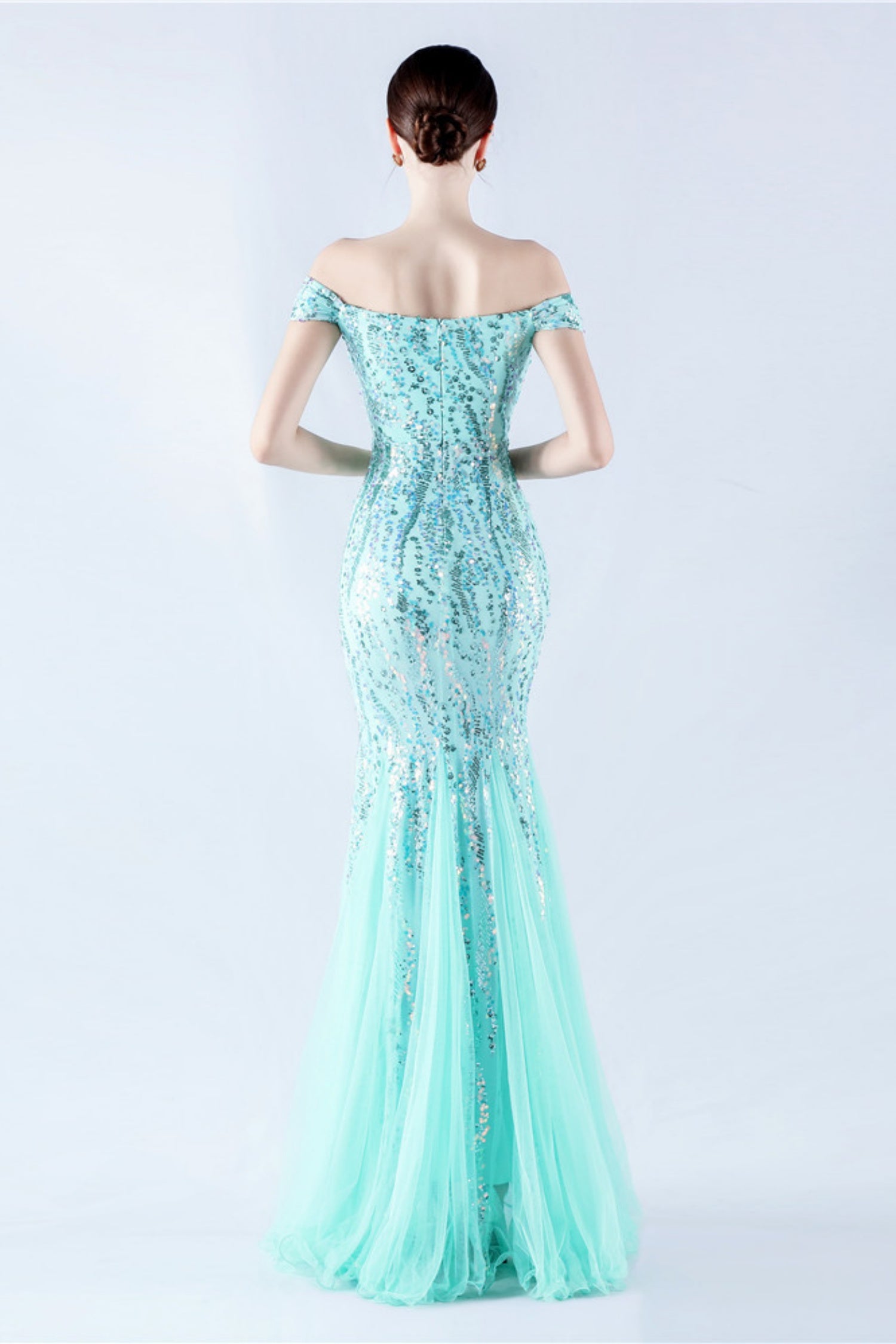 Lennon Mint Green Sequin Tulle Maxi Evening Dress