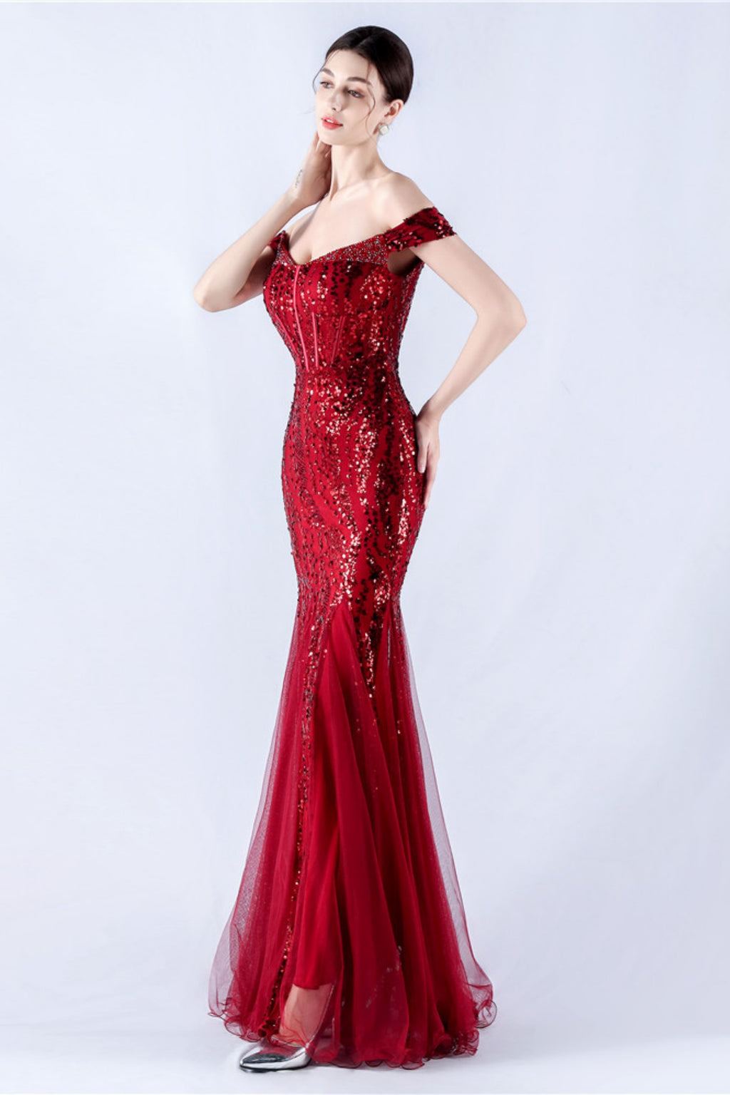 Lennon Wine Sequin Tulle Maxi Evening Dress