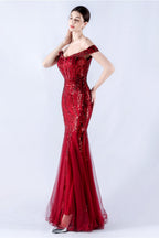 Lennon Wine Sequin Tulle Maxi Evening Dress