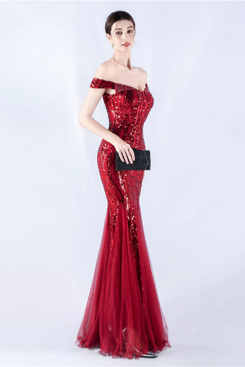 Lennon Wine Sequin Tulle Maxi Evening Dress
