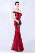 Lennon Wine Sequin Tulle Maxi Evening Dress