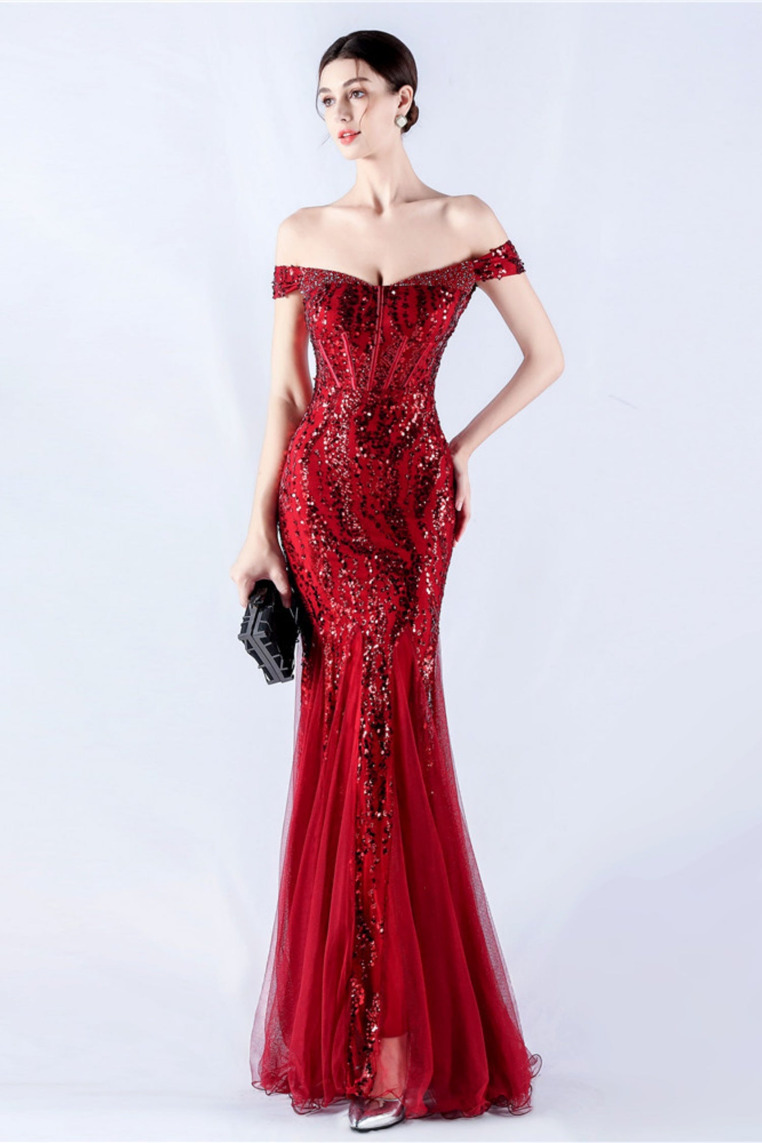Lennon Wine Sequin Tulle Maxi Evening Dress