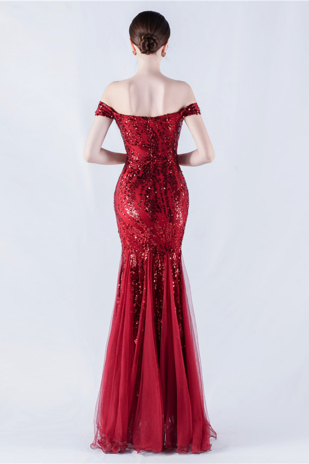 Lennon Wine Sequin Tulle Maxi Evening Dress