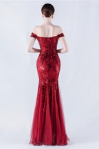 Lennon Wine Sequin Tulle Maxi Evening Dress