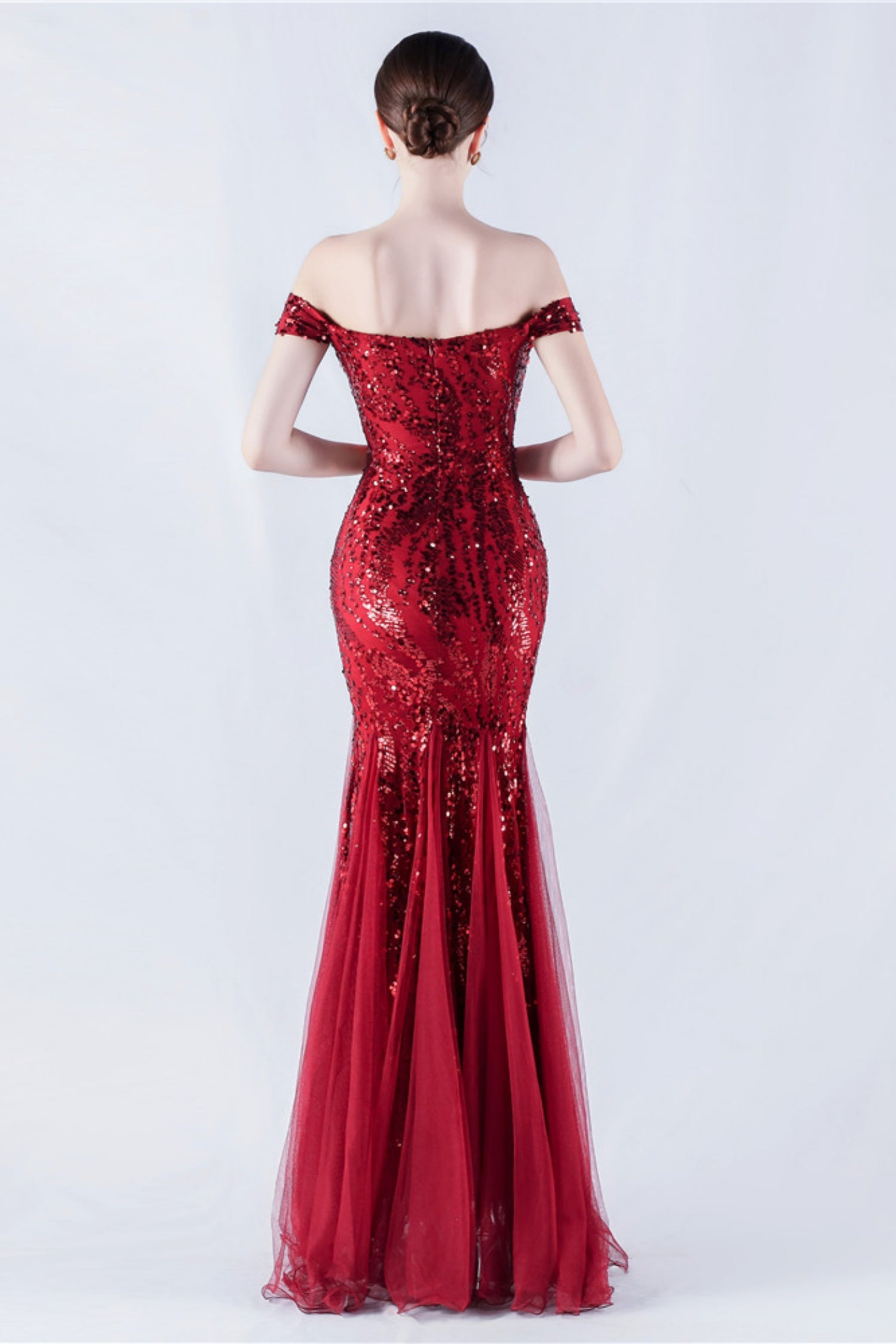 Lennon Wine Sequin Tulle Maxi Evening Dress