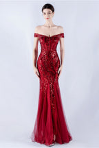 Lennon Wine Sequin Tulle Maxi Evening Dress