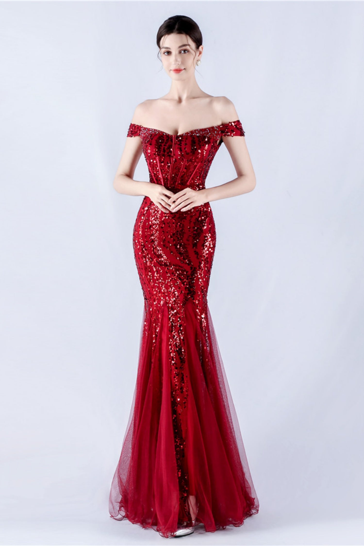 Lennon Wine Sequin Tulle Maxi Evening Dress Main image