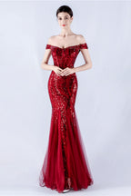 Lennon Wine Sequin Tulle Maxi Evening Dress