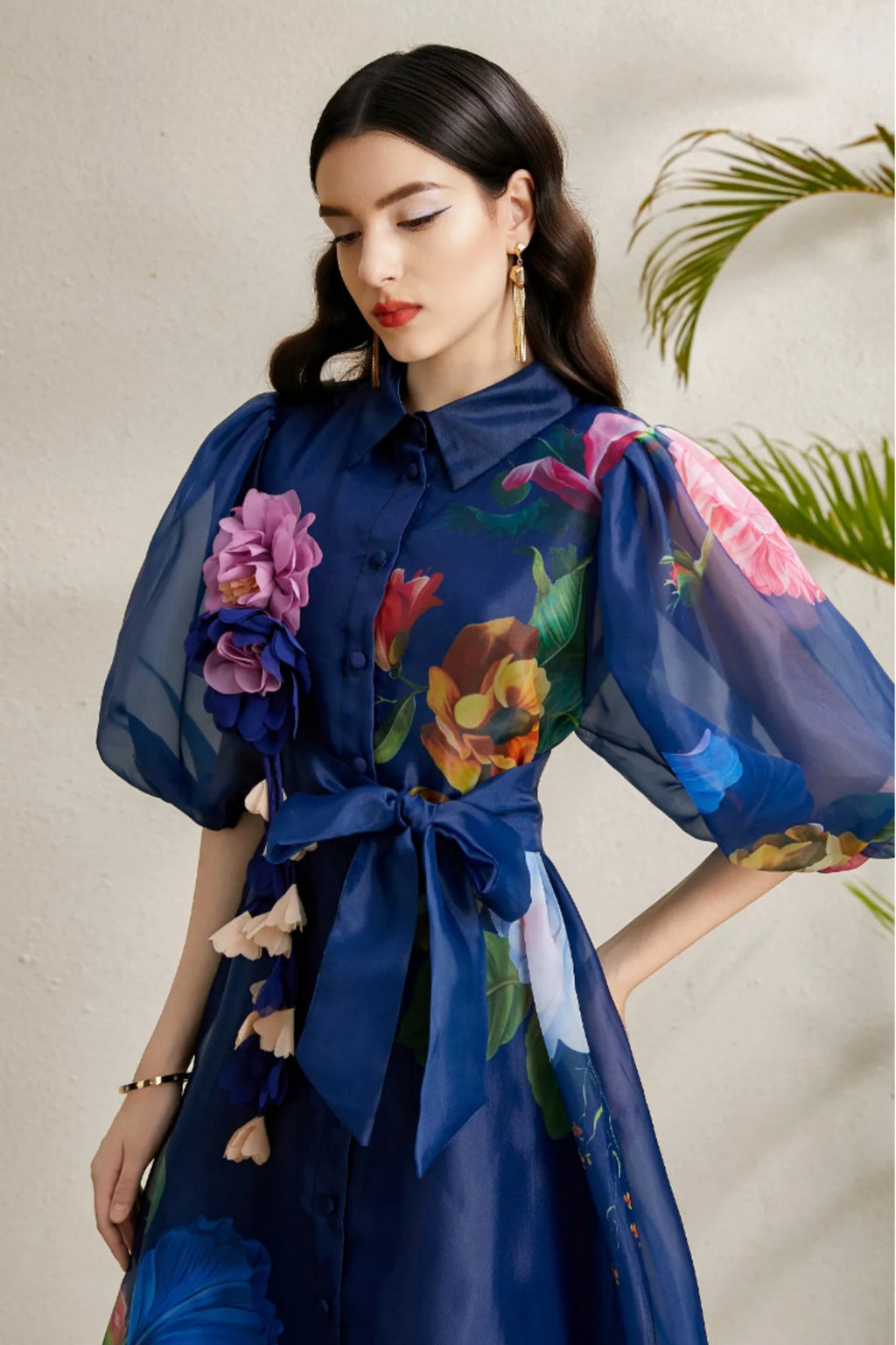 Lennox Navy Blue Floral Mesh Maxi Dress