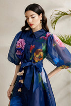 Lennox Navy Blue Floral Mesh Maxi Dress