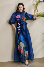 Lennox Navy Blue Floral Mesh Maxi Dress