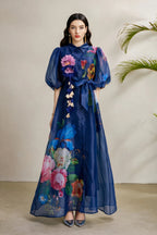 Lennox Navy Blue Floral Mesh Maxi Dress