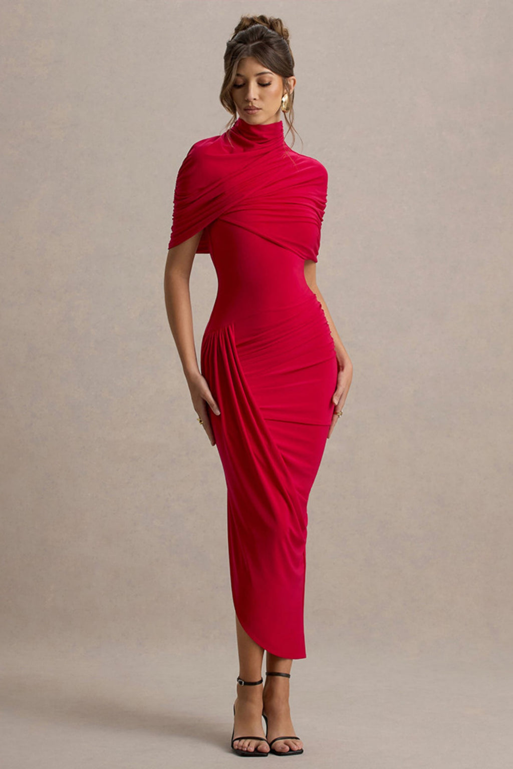 Leonard Red Backless Shawl Maxi Dress