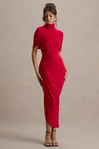 Leonard Red Backless Shawl Maxi Dress