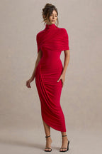 Leonard Red Backless Shawl Maxi Dress