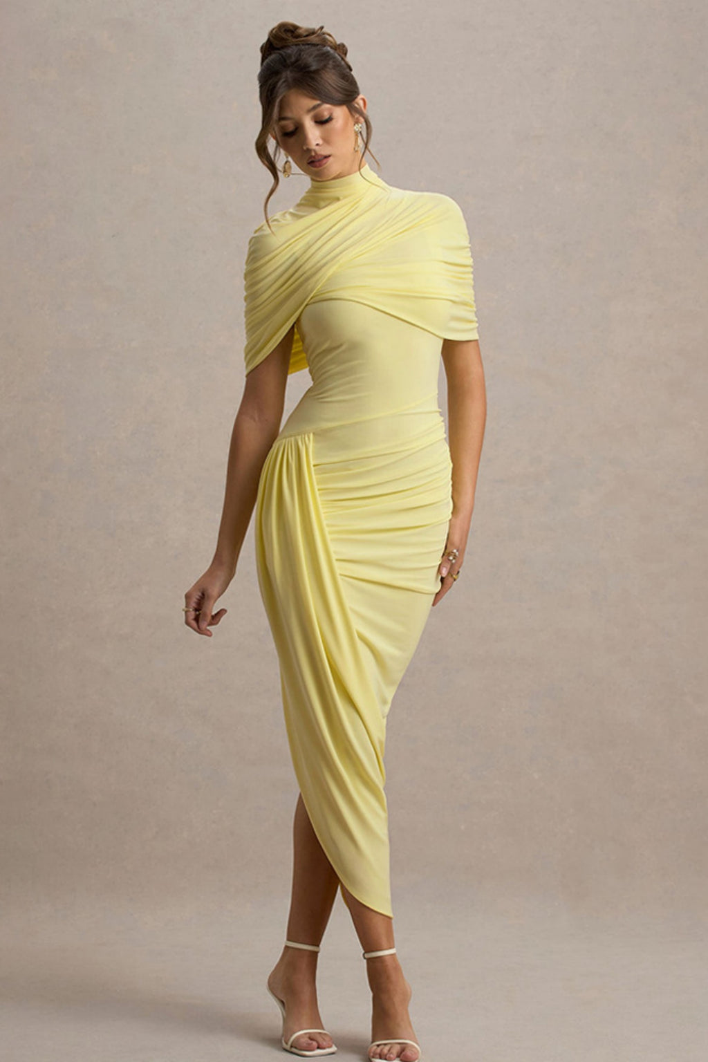 Leonard Yellow Backless Shawl Maxi Dress