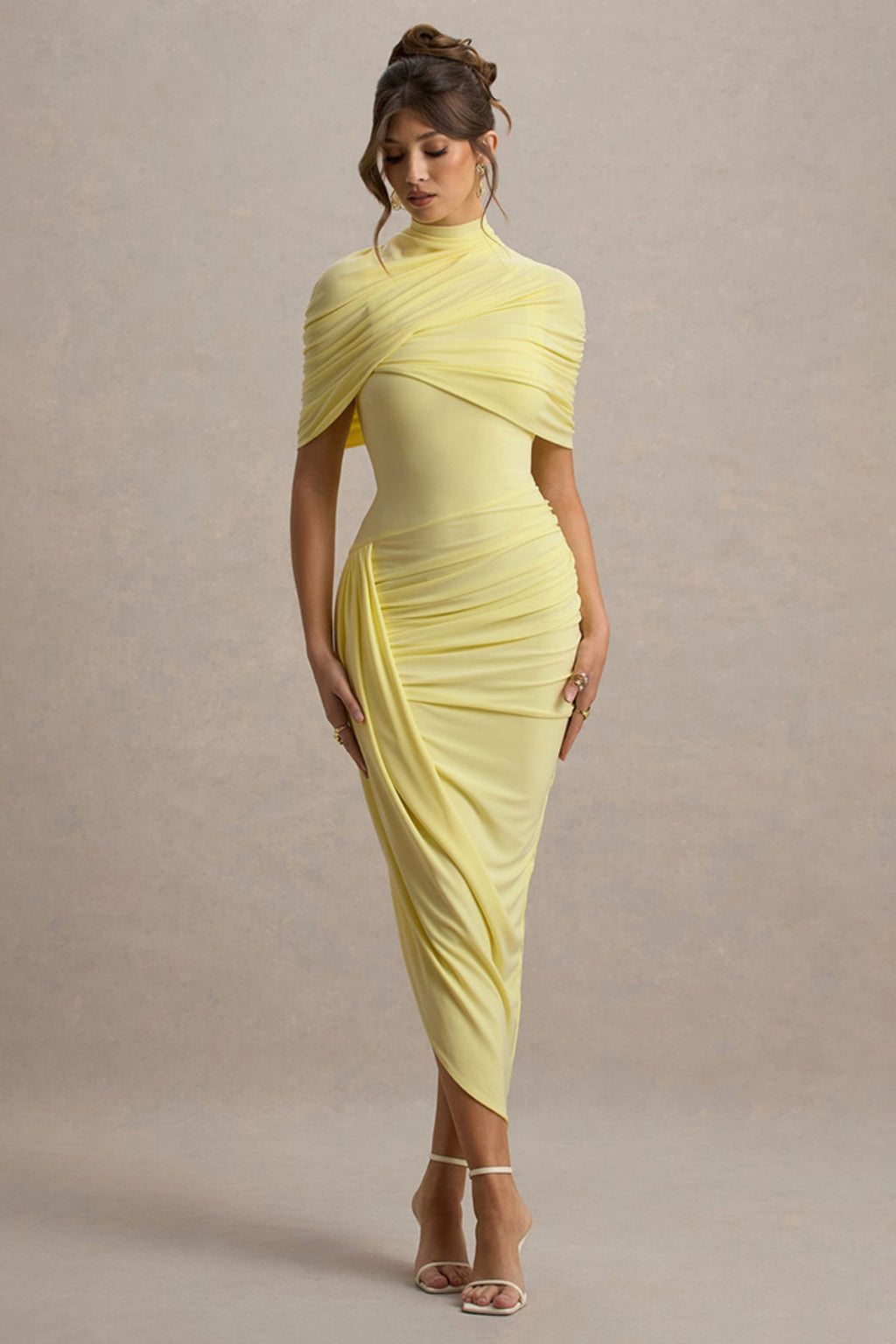 Leonard Yellow Backless Shawl Maxi Dress