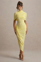Leonard Yellow Backless Shawl Maxi Dress