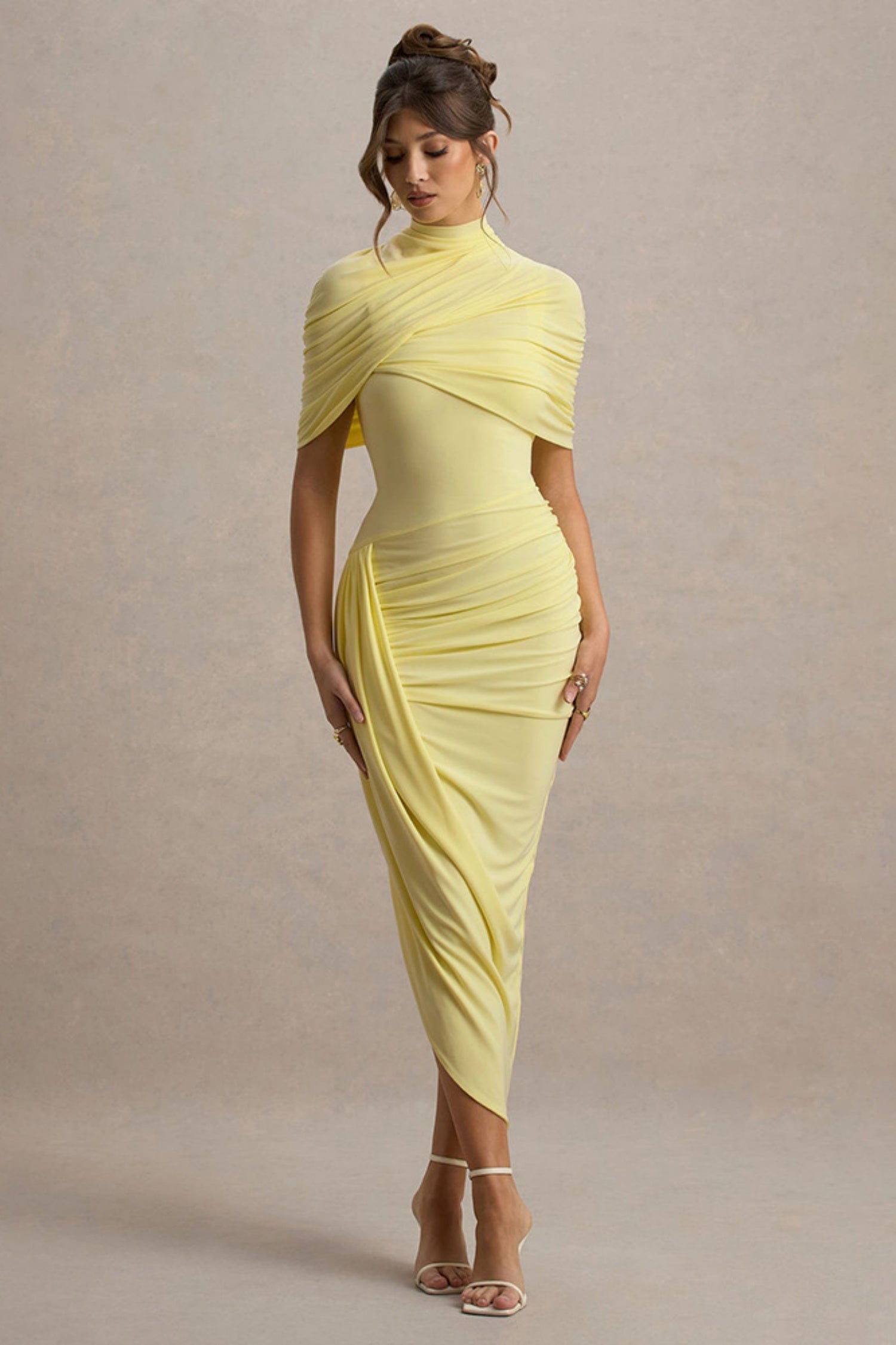 Leonard Yellow Backless Shawl Maxi Dress