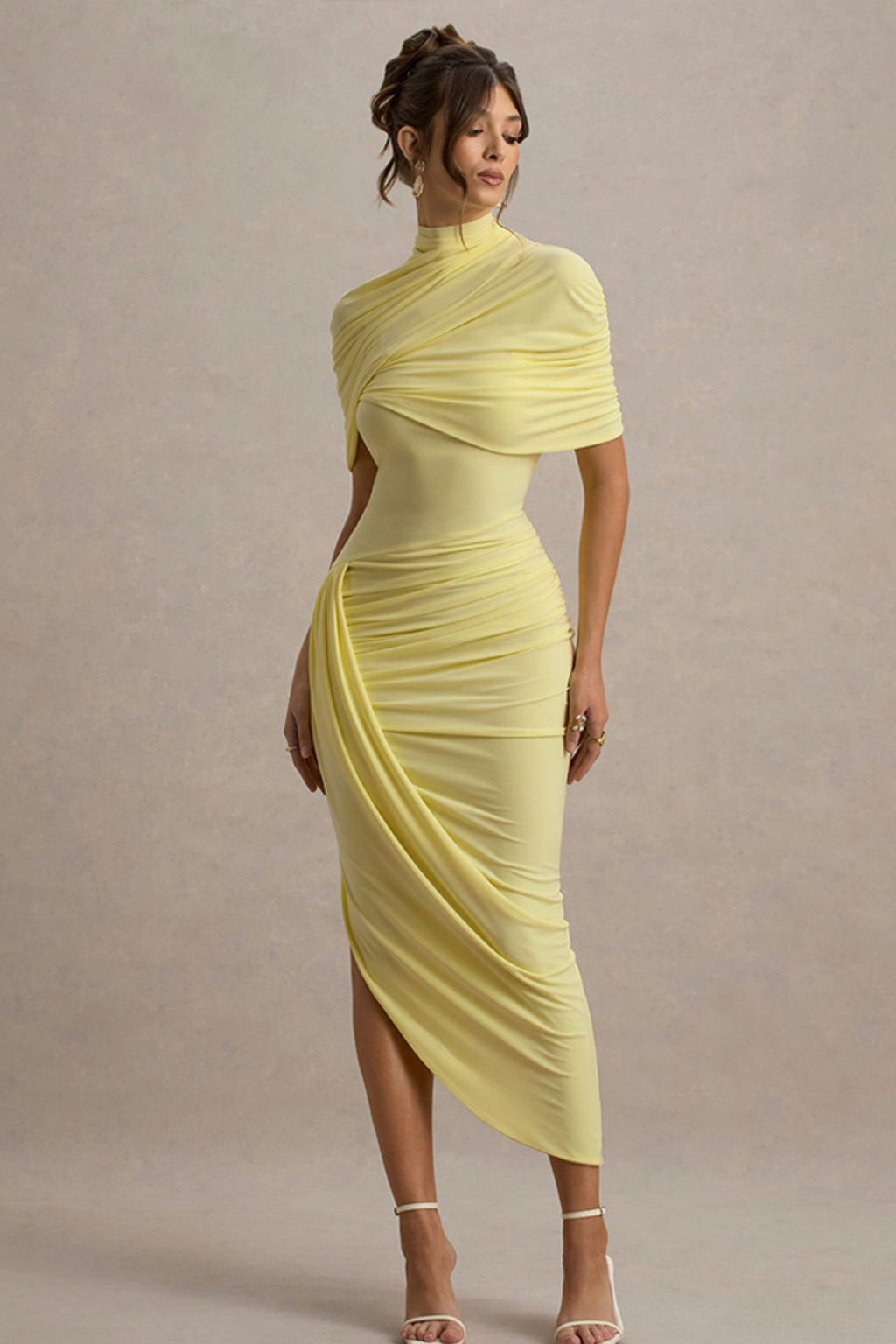 Leonard Yellow Backless Shawl Maxi Dress