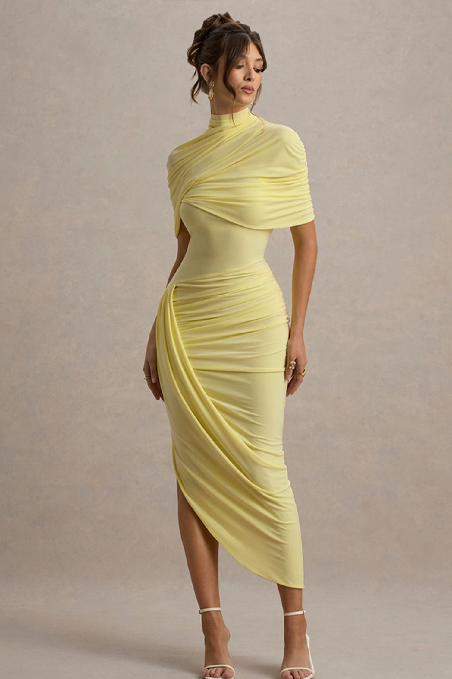 Leonard Yellow Backless Shawl Maxi Dress