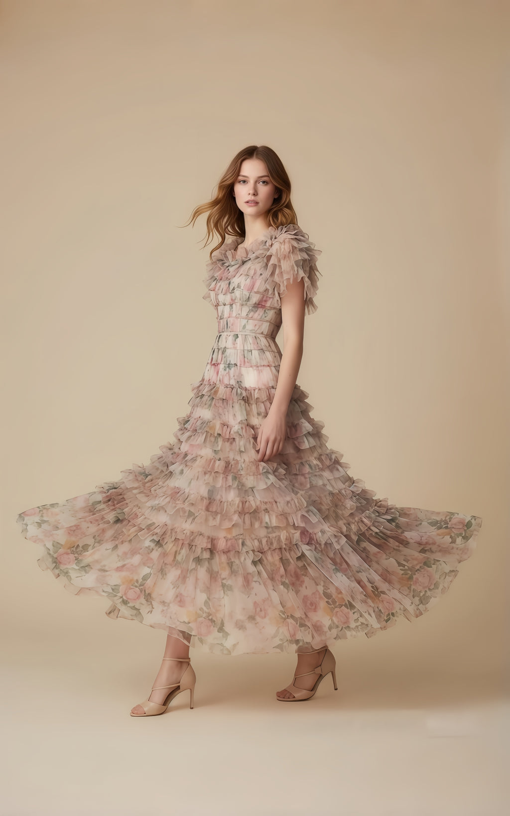 Liam Floral Tiered Ruffle Midi Dress