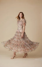 Liam Floral Tiered Ruffle Midi Dress