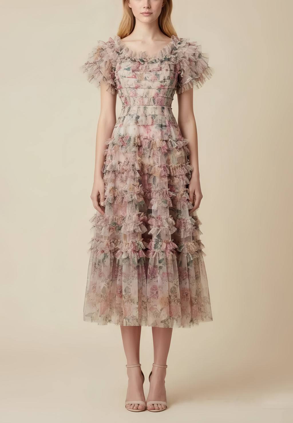 Liam Floral Tiered Ruffle Midi Dress