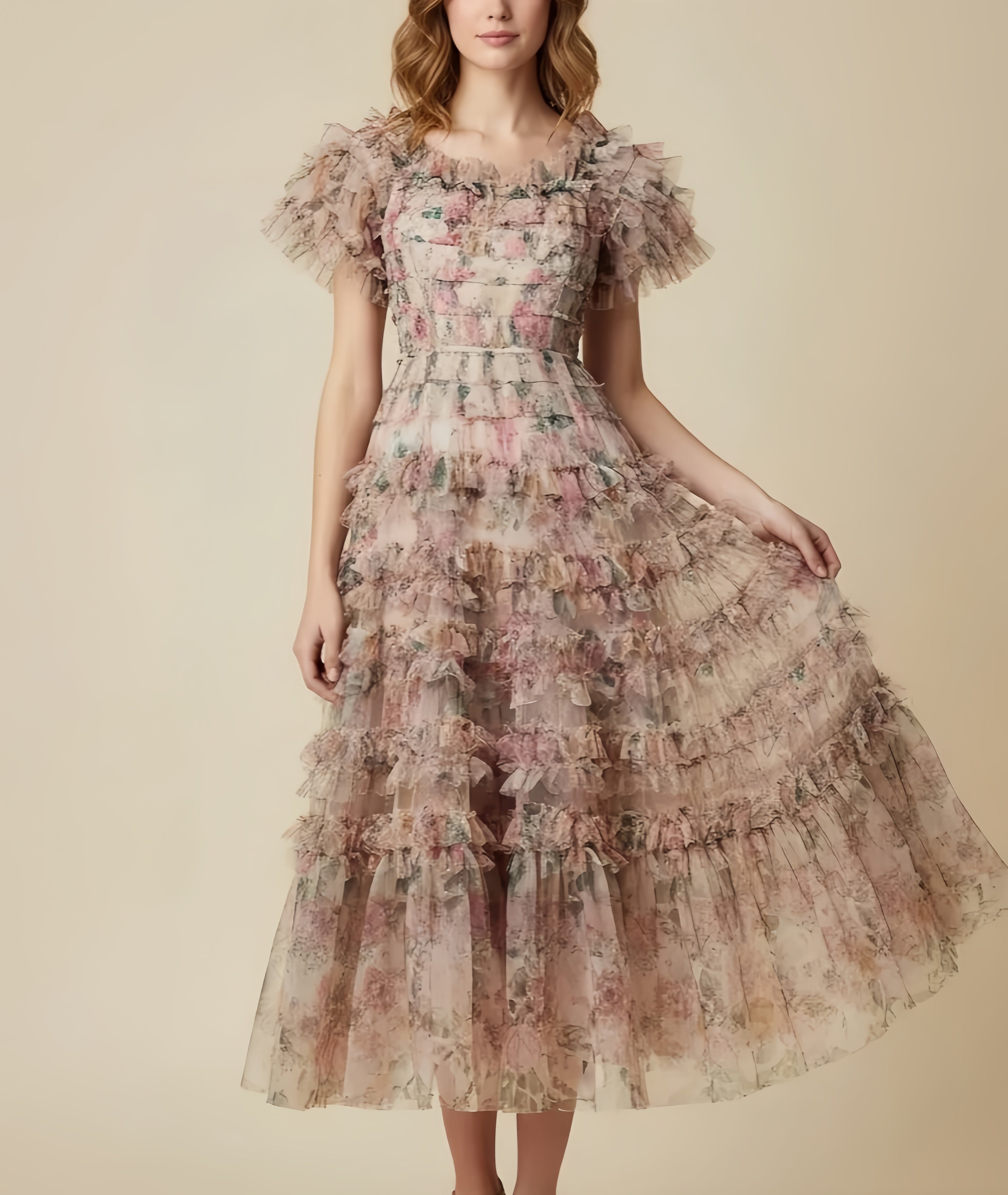 Liam Floral Tiered Ruffle Midi Dress
