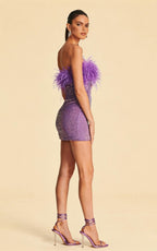 Lila Purple Sequin Ostrich Feather Party Dress