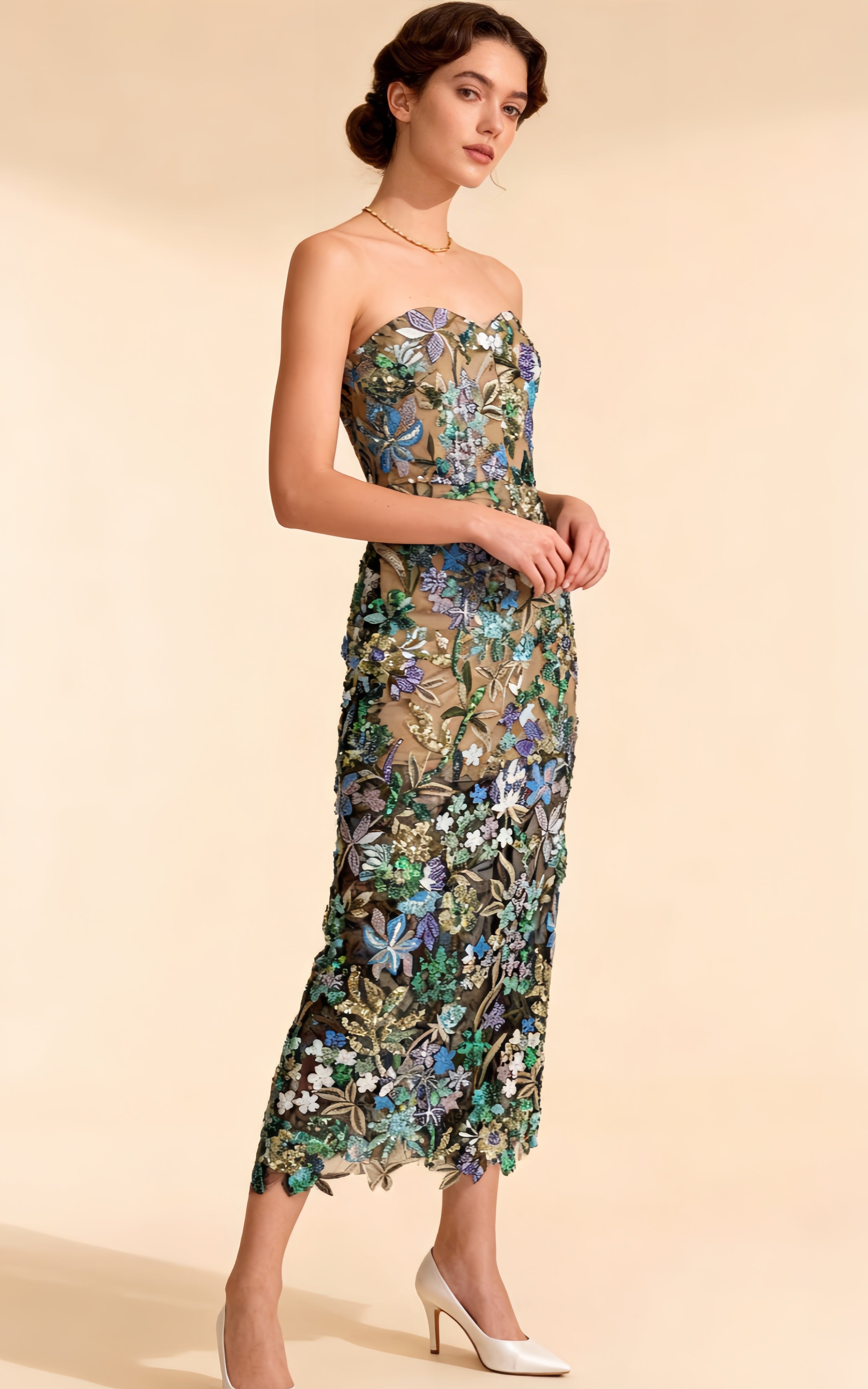 Livia Green Embroidered Strapless Maxi Dress