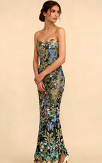 Livia Green Embroidered Strapless Maxi Dress