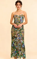 Livia Green Embroidered Strapless Maxi Dress