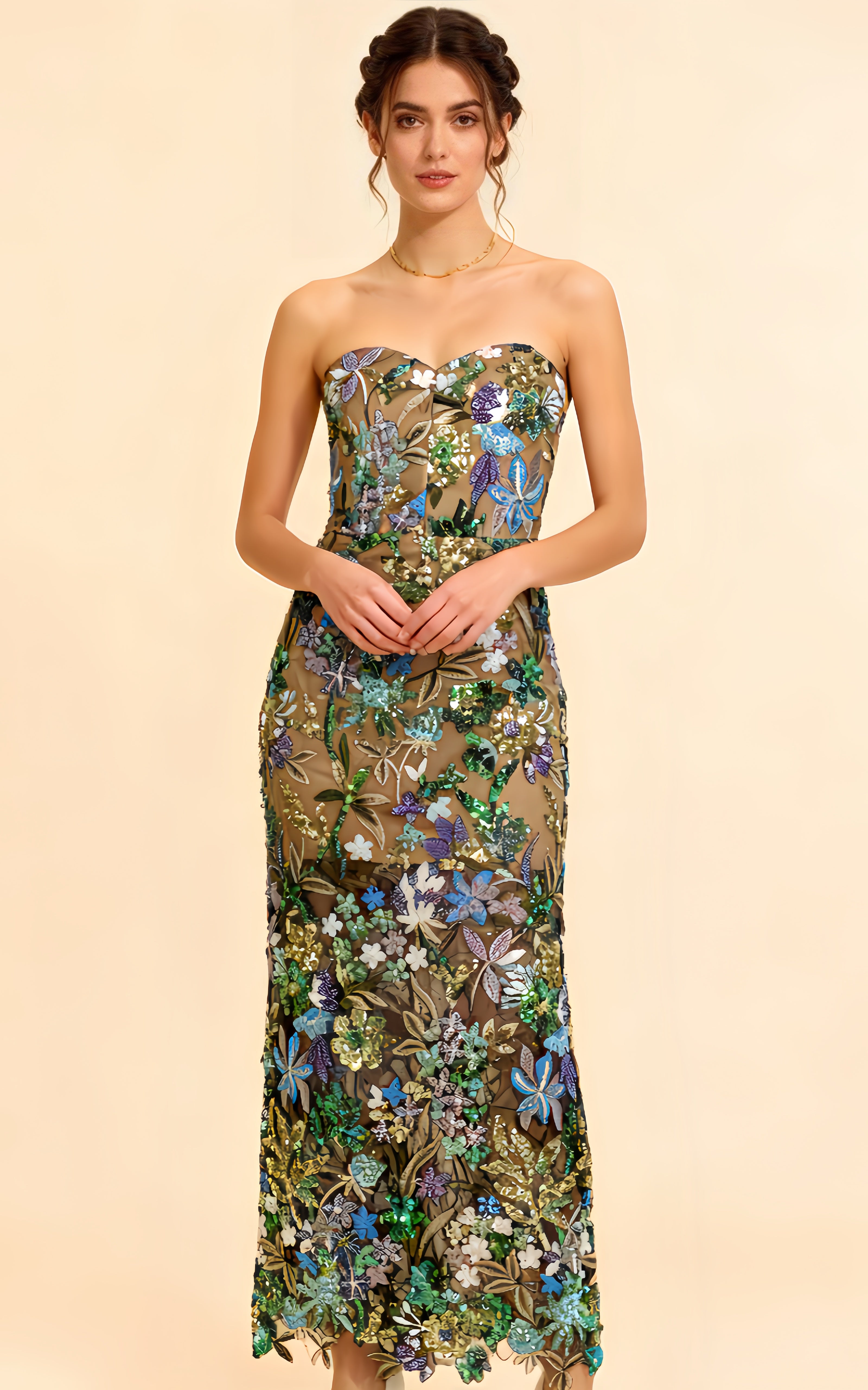 Livia Green Embroidered Strapless Maxi Dress