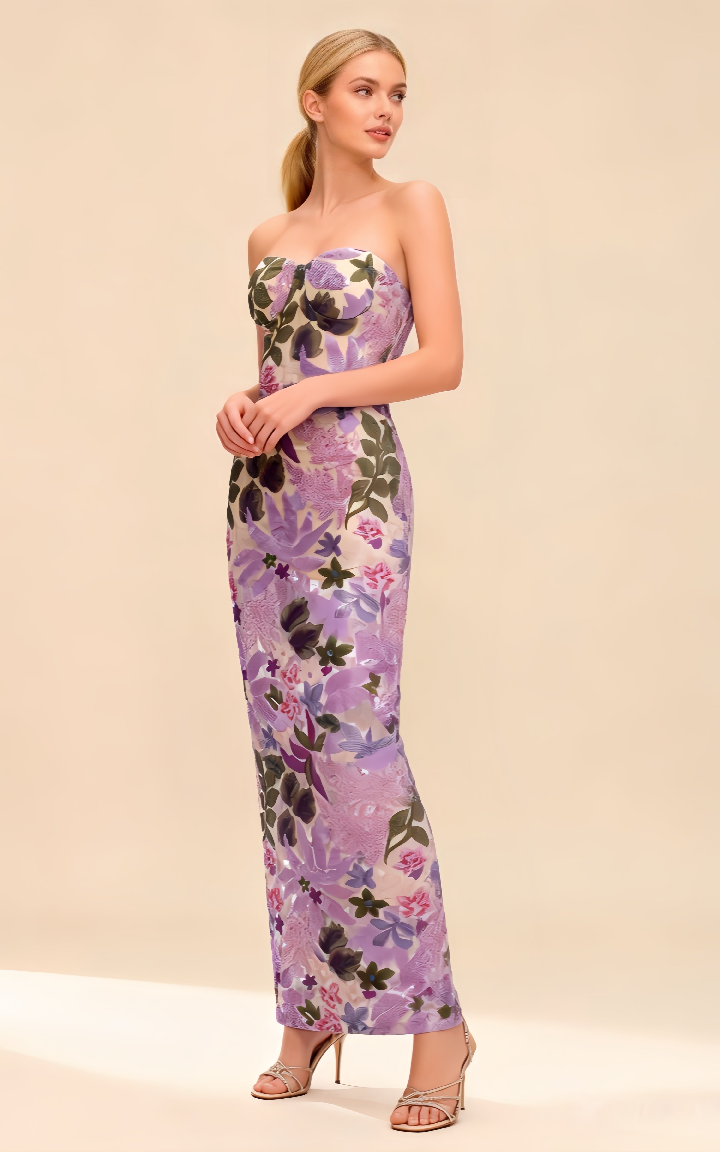 Livia Lavender Embroidered Strapless Maxi Dress Secondary image