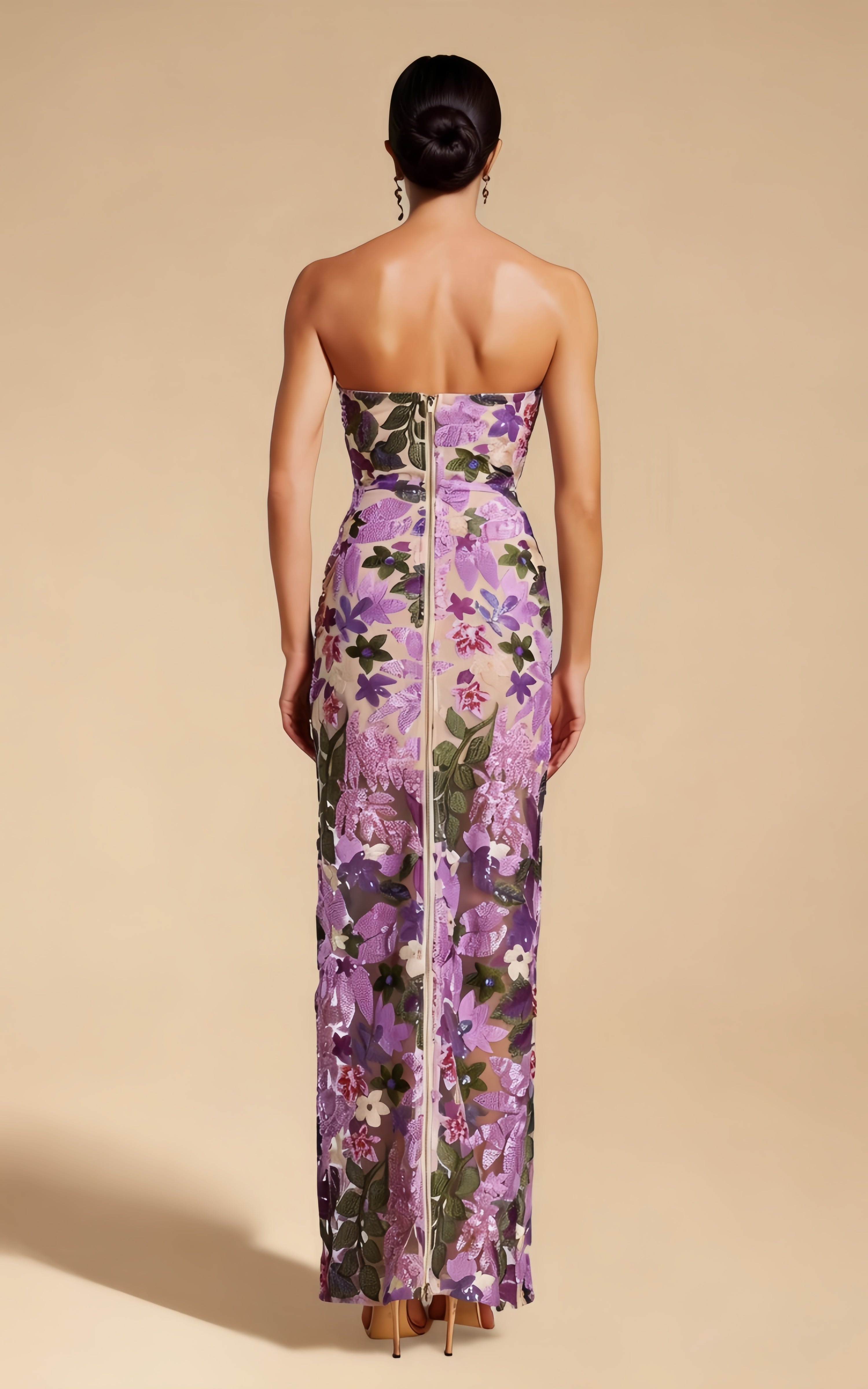 Livia Lavender Embroidered Strapless Maxi Dress